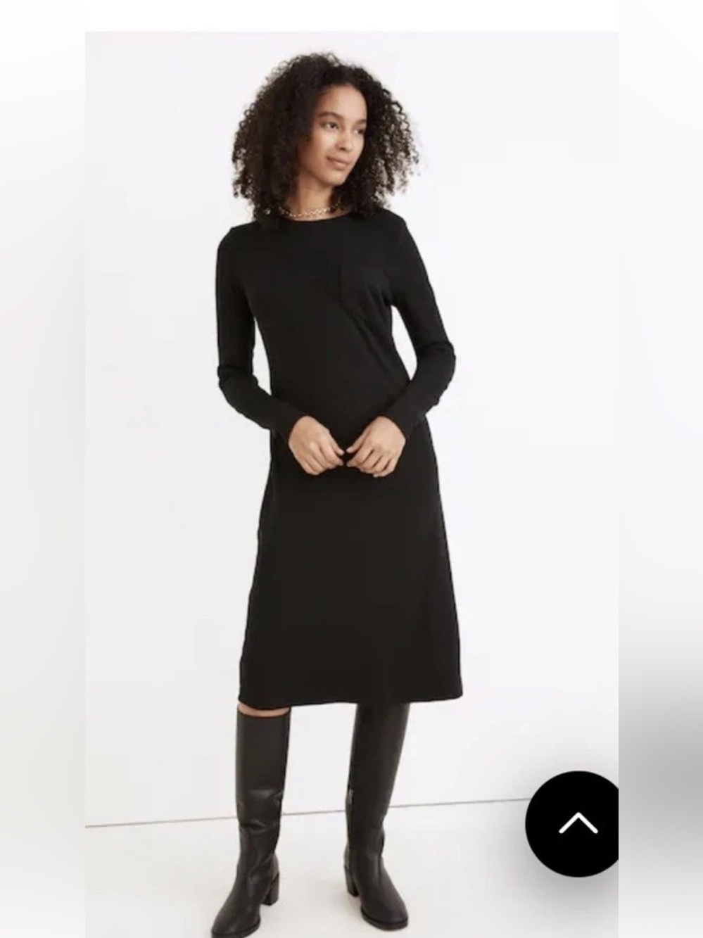 Madewell Long Sleeve Pocket Tee Dress Women’s XXS Black Midi ND170